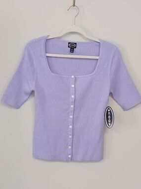 NWT Scoop Lavender Purple Square Neck Button Rib Knit Stretch Fitted Cardigan M